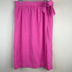 A New Day Midi Skirt Womens XLarge Pink Linen Blend Feminine Faux Wrap Casual
